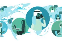 An illustration of Arabs communicating online.