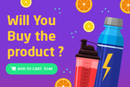 The title of the interactive activity "will you buy it?" and next to it illustration of energy drinks and oranges' slices.